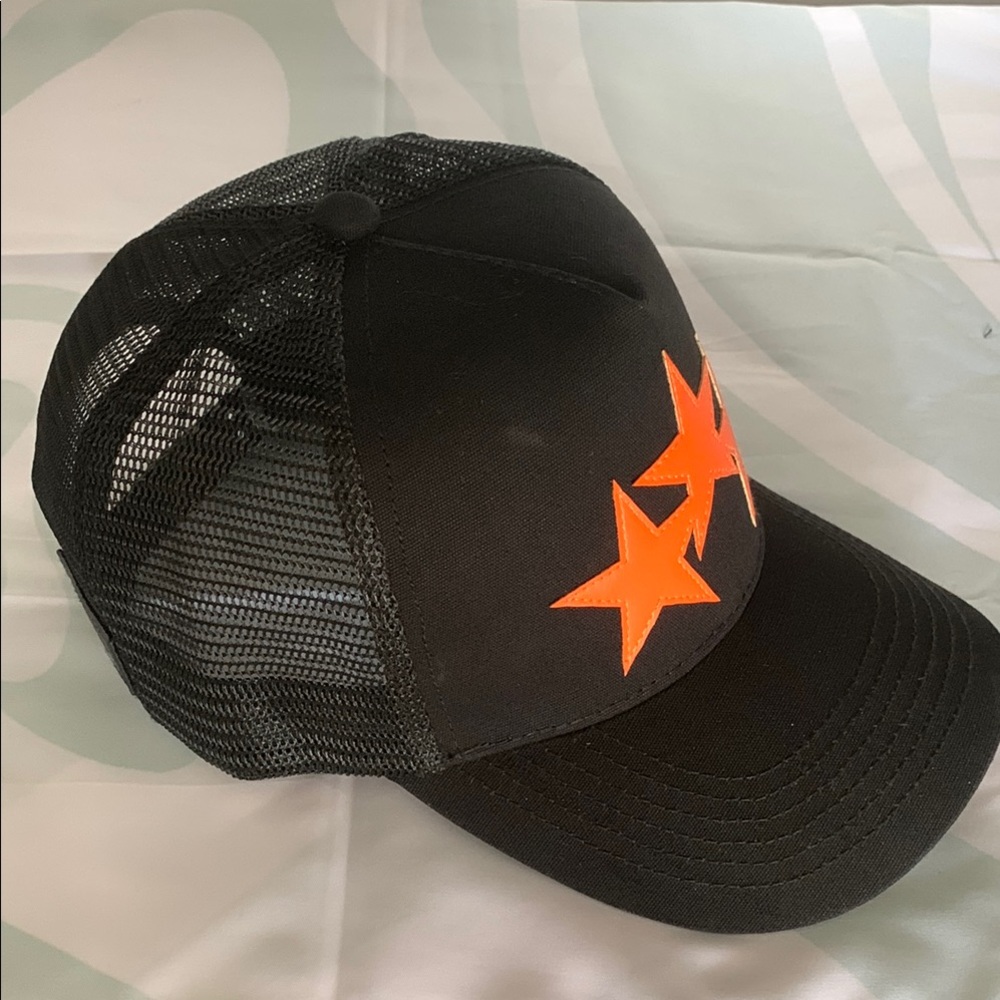 AMIRI Black and Orange Star Trucker Hat